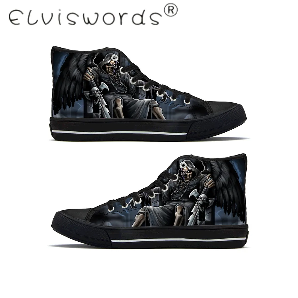 ELVISWORDS/крутые мужские вулканизированные туфли с черепами; модные черные туфли на плоской подошве с высоким берцем; Весенняя дышащая и удобная обувь