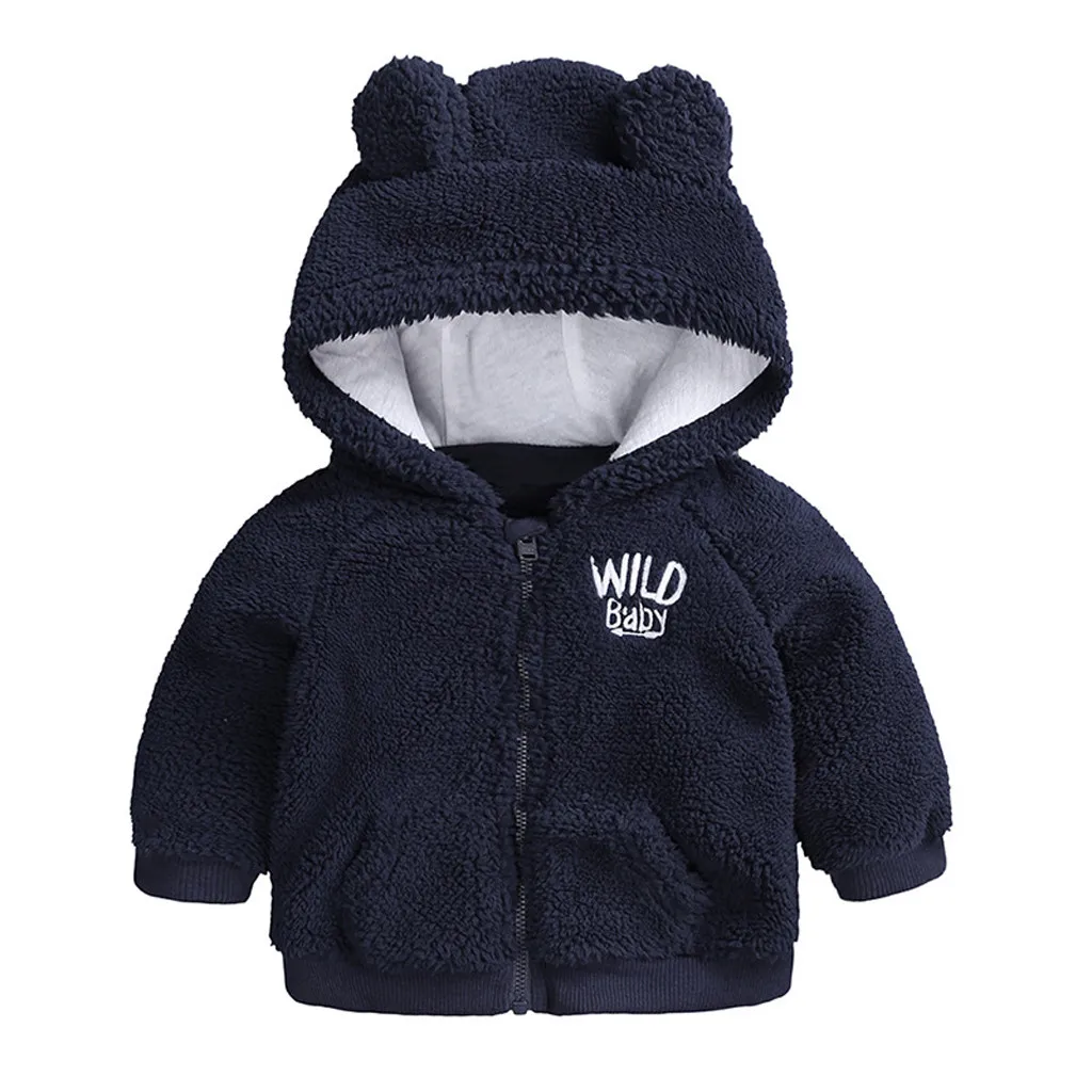 Куртка для новорожденных мальчиков Одежда для маленьких девочек теплое пальто с капюшоном и длинными рукавами с рисунком медведя и букв зимний костюм верхняя одежда для маленьких девочек
