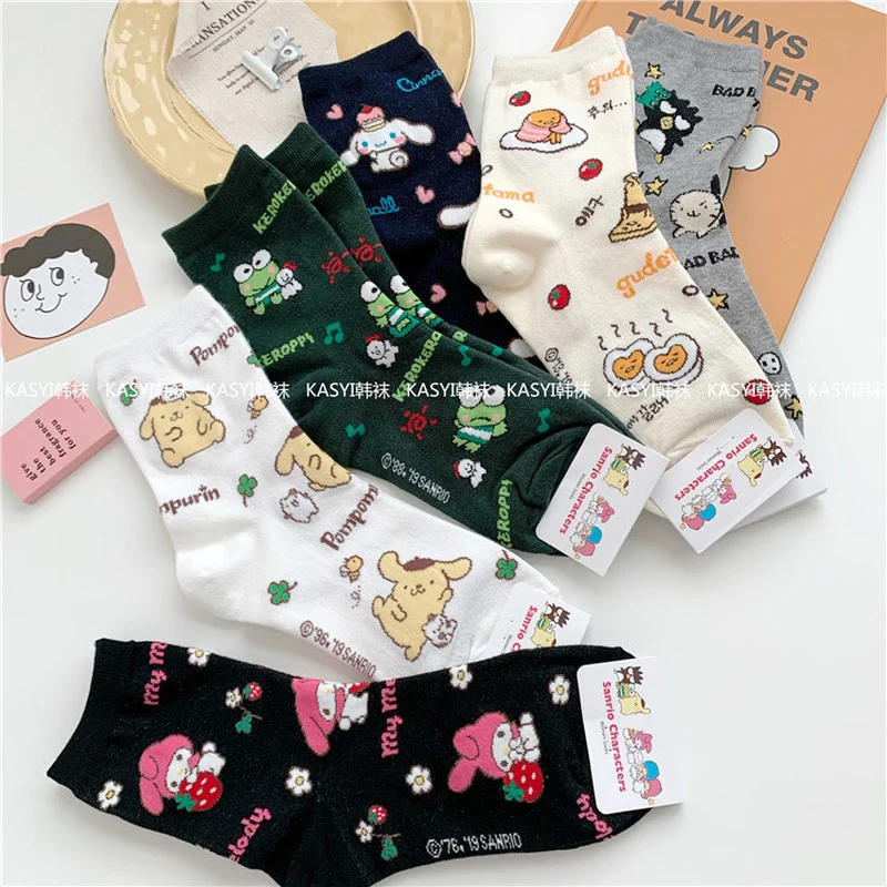 Носки с мультипликационным принтом Pom Purin Gudetama, дорожные носки с лягушкой, Cinnamoroll babyCinnamoroll Bad Марка Badtz Maru, милые забавные женские хлопковые носки