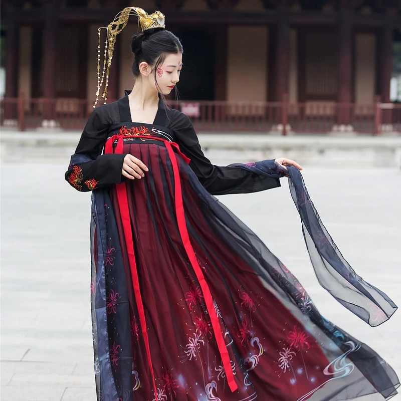 hanfu черный сценический костюм для певцов, китайский традиционный танцевальный костюм, костюм для восточных фестивалей, одежда для народных выступлений