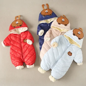 

Winter Thicken Warm Baby Kids Romper Cartoon Bear Cute Hooded Infant Jumpsuit Soft Comfortable Kids Romper Clothing 6M-3T