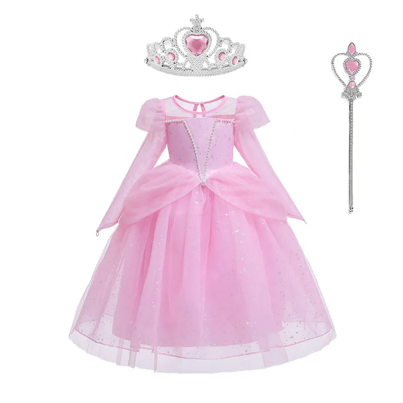 Платье Эльзы для девочек; костюмы принцессы с длинными рукавами; Осенняя свадебная одежда с цветочным узором для девочек; От 3 до 8 лет; бальное платье; нарядная одежда на Хэллоуин; цвет синий, розовый - Цвет: Elsa Sets C