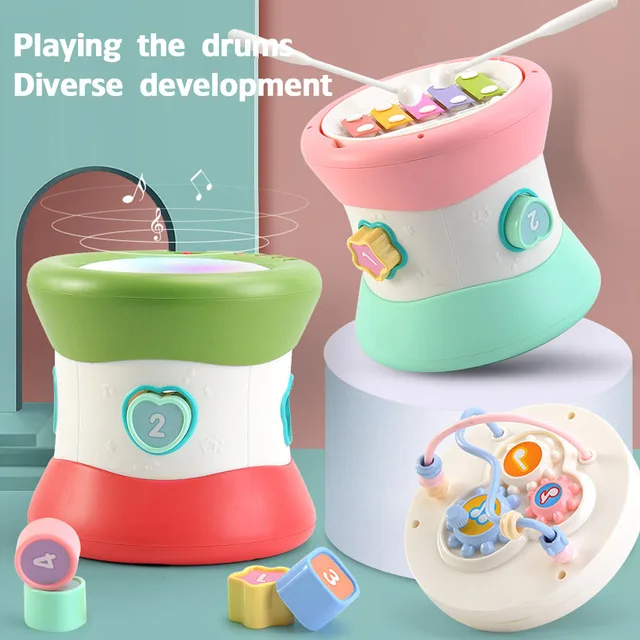 Baby Musical Hand Beat Drum Children Early Education Toy Puzzle Beat Drum Bell Ring Instruments toys birthday gift 2