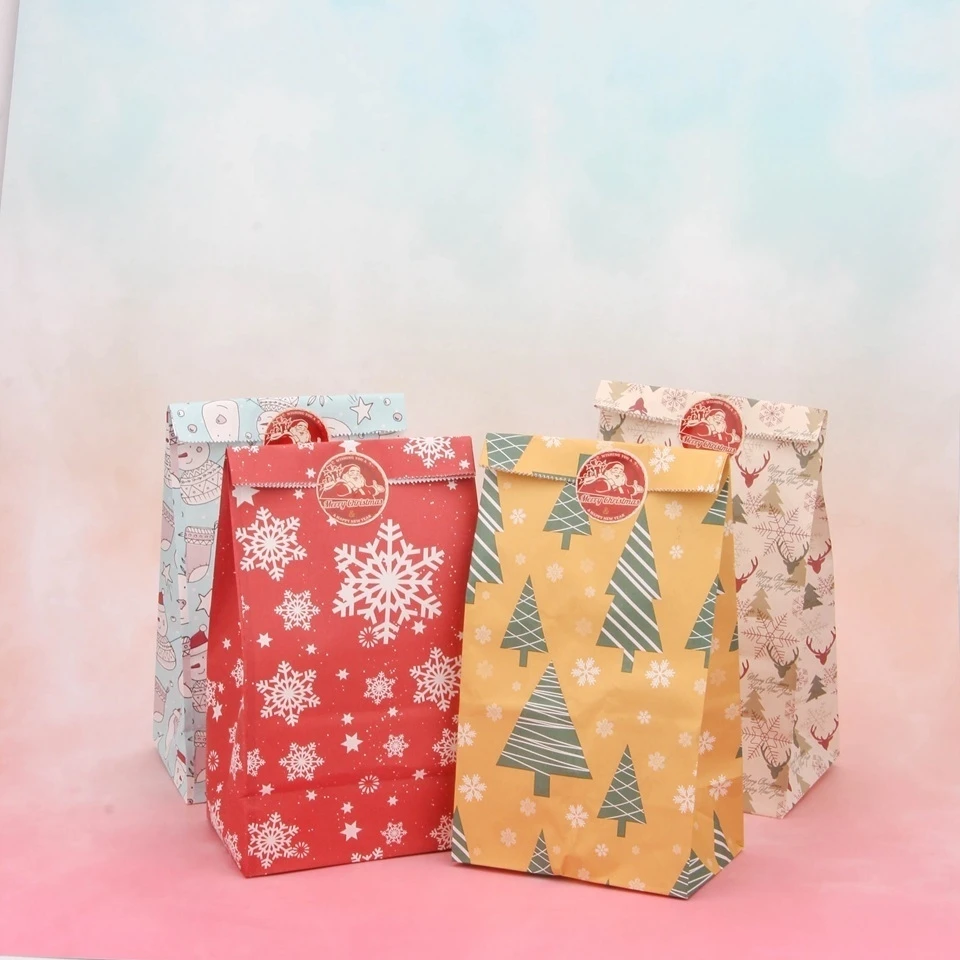 4 шт снежинки конфеты подарочные пакеты с наклейками смешанные типы олень Счастливого Рождества гостей упаковки коробки праздничный подарок на Рождество Декор