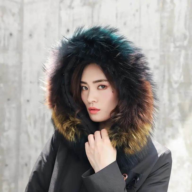 Зимний модный бренд большой натуральный меховой воротник с капюшоном настоящий пуховик пальто женское длиннее размера плюс толстые теплые куртки верхняя одежда