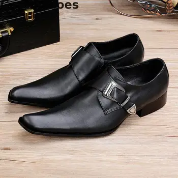 

Men Derby Shoes Genuine Leather Black Shoes Buckle Strap Leisure Business Shoes Men Leather Shoes For Party Wedding Office