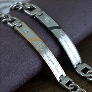 

Luxury Brand Stainless Steel Couples Bracelet Men Bangles Fashion Keep Me in Your Heart Chain Bracelets With Cubic Zirconia