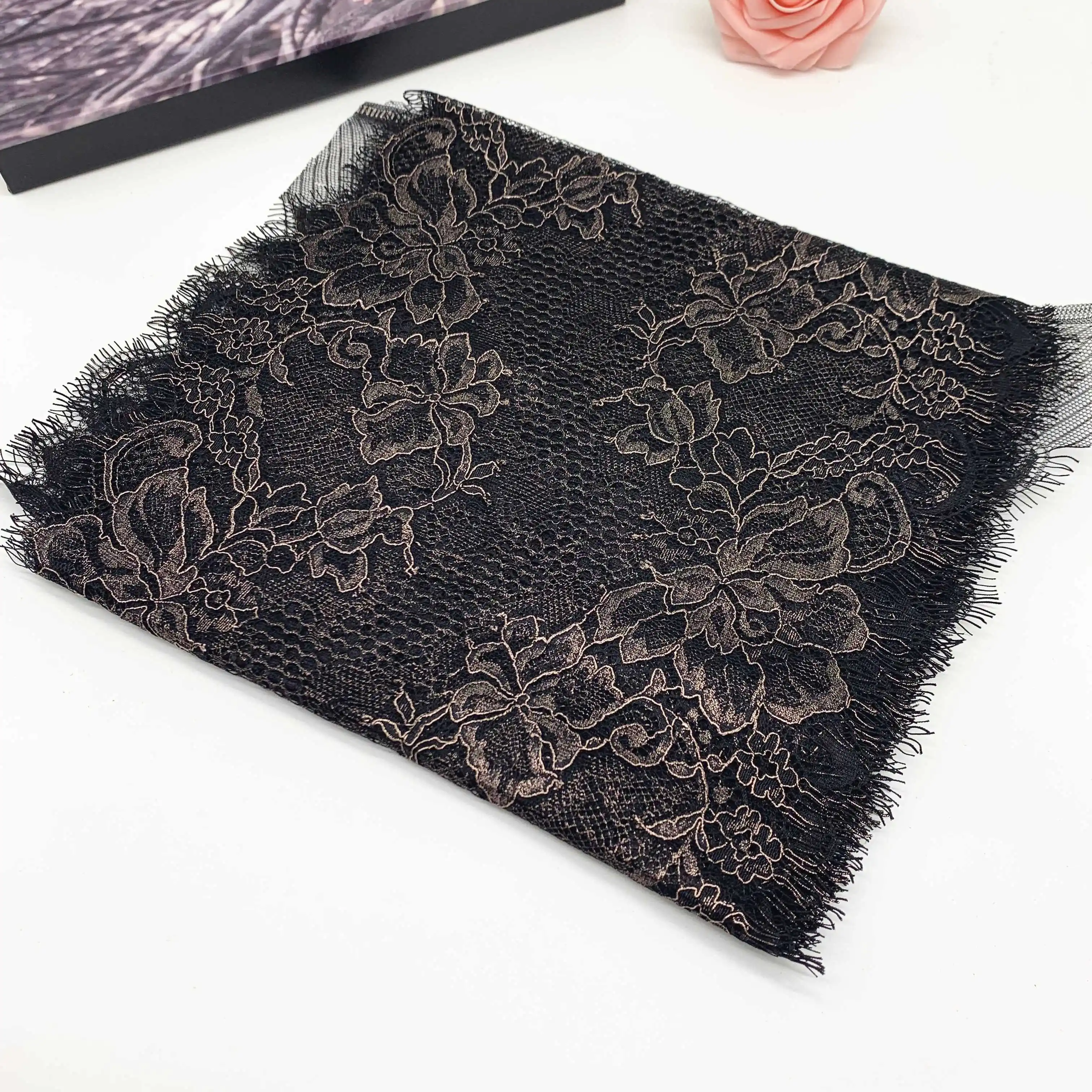 3y/lot Width 23cm Dark Brown With Gold Lace Trim Shimmer 3