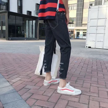 

ins pants men's Korean-style pierced jeans men's slim bf style ankle-length pants loose 9 points beggar pants new fashion