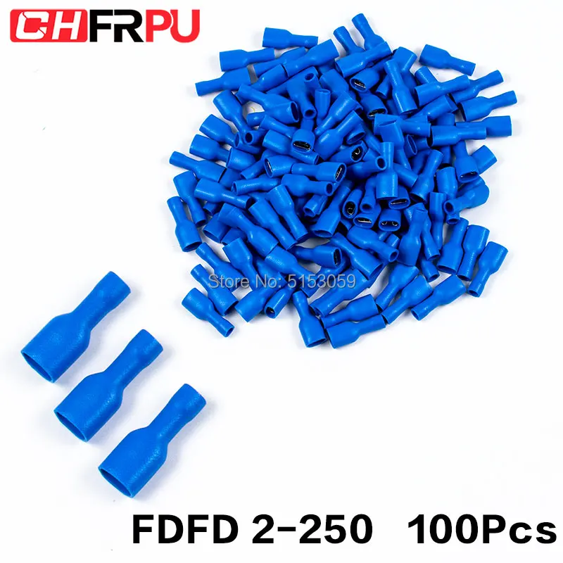 100 шт. 6,3 мм 16-14AWG FDFD/FDD/MDD 2-250 Женский Мужской изолированный Электрический обжимной терминал для 1,5-мм2 Кабельный разъем провода