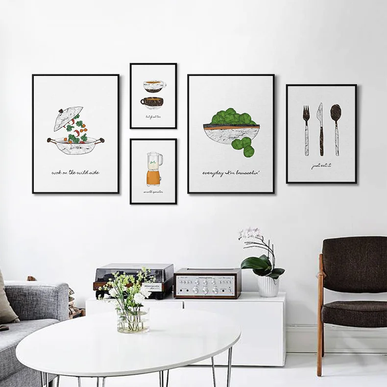 Brief Cartoon Kitchenware Tableware Vegetable Modern Decorative Picture Canvas Wall Art Poster For Room Kitchen Restaurant Decor Painting Calligraphy Aliexpress