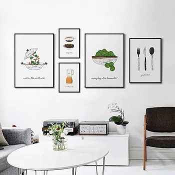 

Brief cartoon Kitchenware tableware Vegetable modern decorative Picture Canvas Wall Art Poster for room Kitchen Restaurant decor