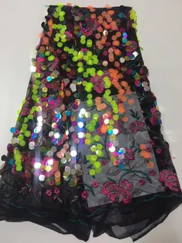 

African lace fabric 2020 high quality African tulle lace fabric with coloured sequins French mesh lace for women's new clothes