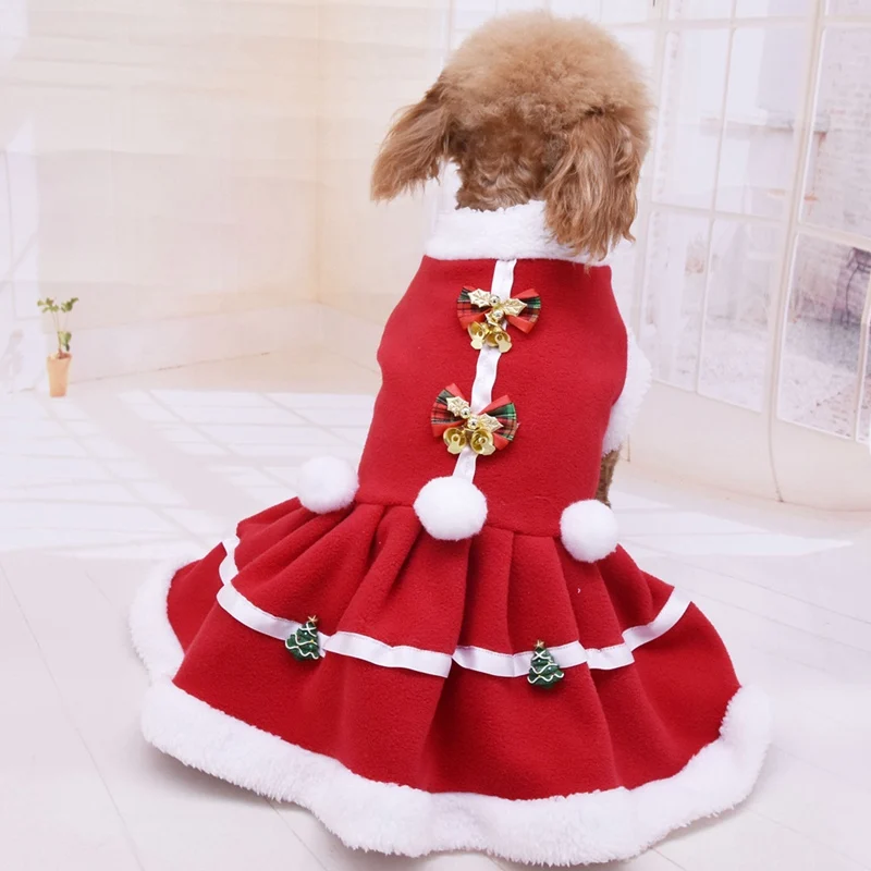Теплая одежда для домашних животных; сезон осень-зима; костюм для девочек; красное платье; Теплая Флисовая юбка для щенка; рождественское платье; NC