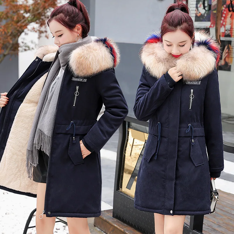 

Cotton-padded Clothes Women's Mid-length 2018 Autumn & Winter New Style Korean-style Casual Large Fur Collar Cotton Cloth Cotton