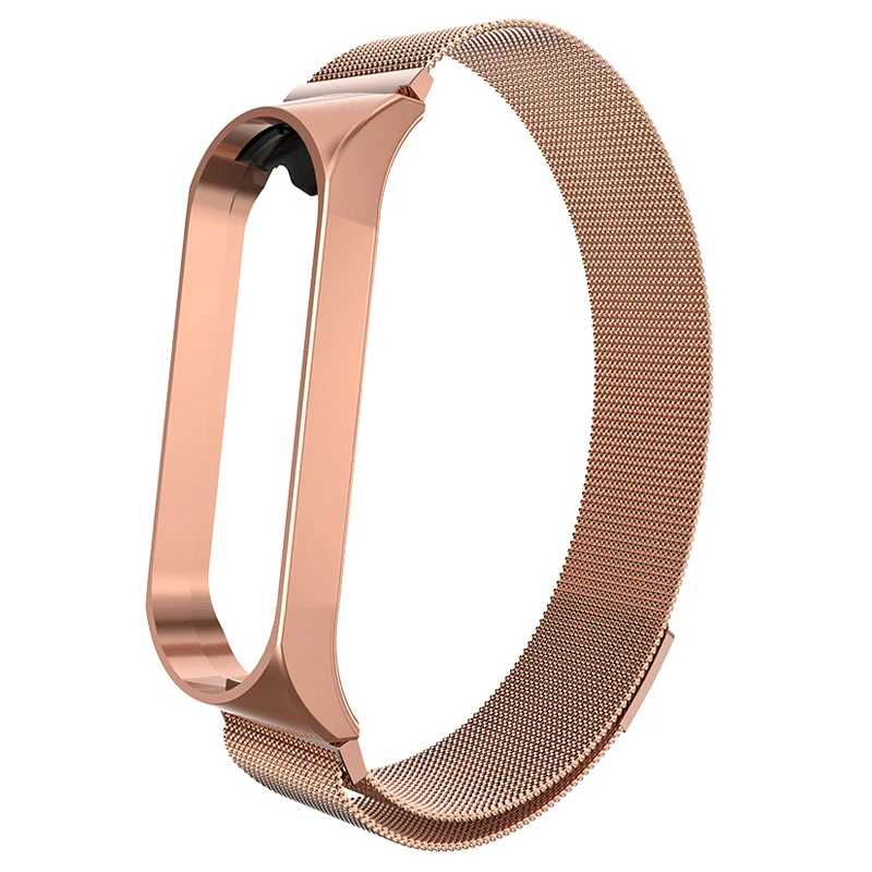 Fashion Metal Stainless Steel Strap For Xiaomi Band 3 4 Wrist Strap For Xiaomi Miband 3 4 Bracelet For Mi Band 3 Z2 - Color: RoseGold