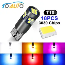 1 шт. T10 W5W 18SMD 3030 чипы Светодиодные лампы 168 194 светильник для чтения в салоне автомобиля 800LM Клин боковой номерной знак лампа 6000K Авто Лампа
