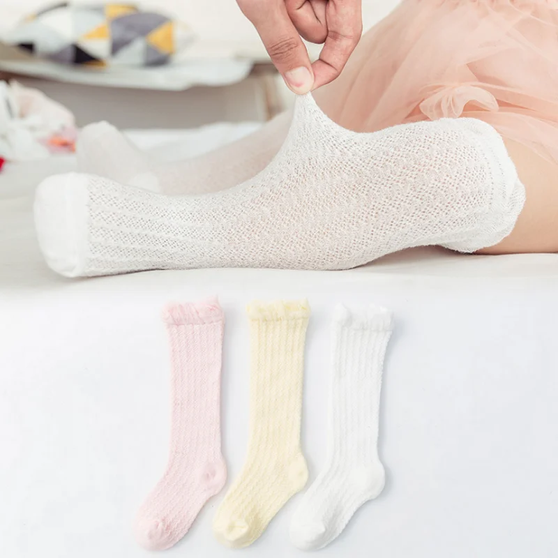 S Girl solid color Высокое качество, 3 пары, Детские хлопковые Гольфы с рисунком для мальчиков и девочек, противомоскитные летние носки - Цвет: S Girl solid color