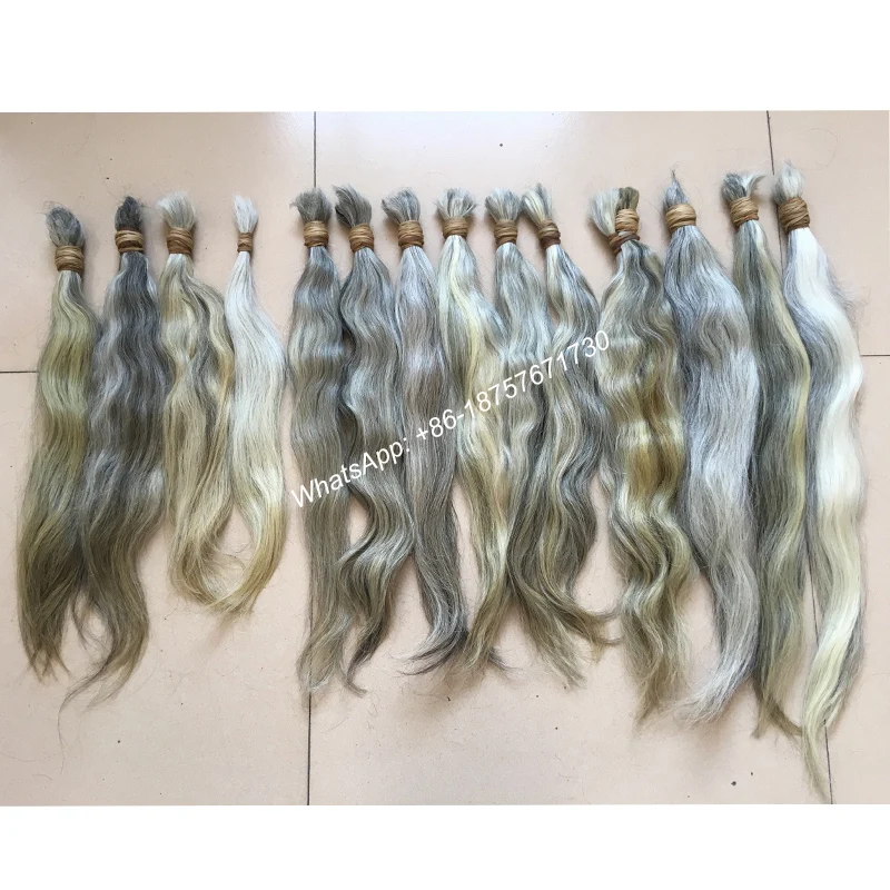 18"-36" Natural GRAY Virgin Remy Bulk Hair,Braiding Human Hair Bundles from Old Ladies,Easier to Bleach,1KG/PACK