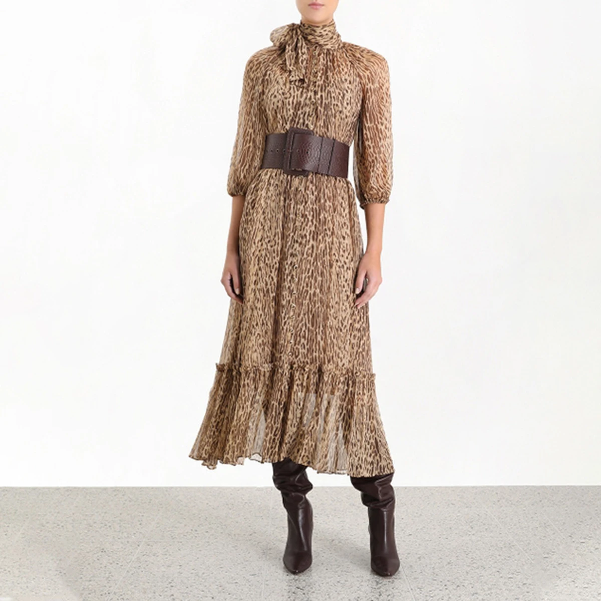 Платье миди с леопардовым принтом, весна, три четверти, винтажное, Vestidos, Пляжное, повседневное, бохо, для вечеринки, одежда, длинные женские платья