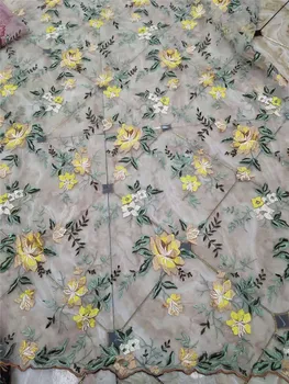 

new arrival embroidered net lace fabric with mul-ti color flower JOY-22924 Nigeria tull net lace fabric for party dress