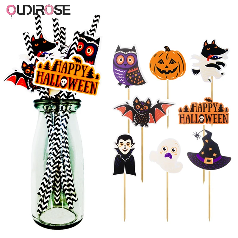 Тыква Happy Halloween призрак питьевой соломы одноразовые для напитков соломинки сова
