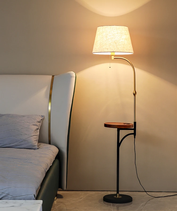 Modern USB Charger Floor Lamp Standing Light Reading Wood Plate