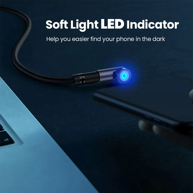 Elough 540 Rotate Magnetic Cable Fast Charging Magnet Charger Micro USB C Type C Cable For iPhone Xiaomi Mobile Phone Wire Cord