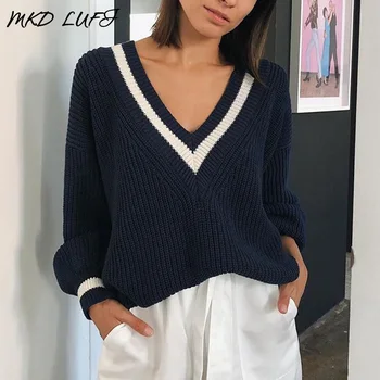 

V-neck Long Sleeve Casual Knitting Sweaters Women Autumn Winter Brief Pullover Tops Office Ladies Elegant Sweates Workwear