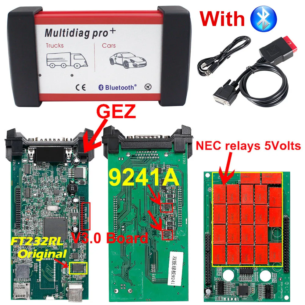 Multidiag Pro Bluetooth,00/. R3 Free Keygen V3.0 NEC 9241A двойной зеленый PCB CDP TCS Pro OBD2 автомобильный грузовик диагностический инструмент