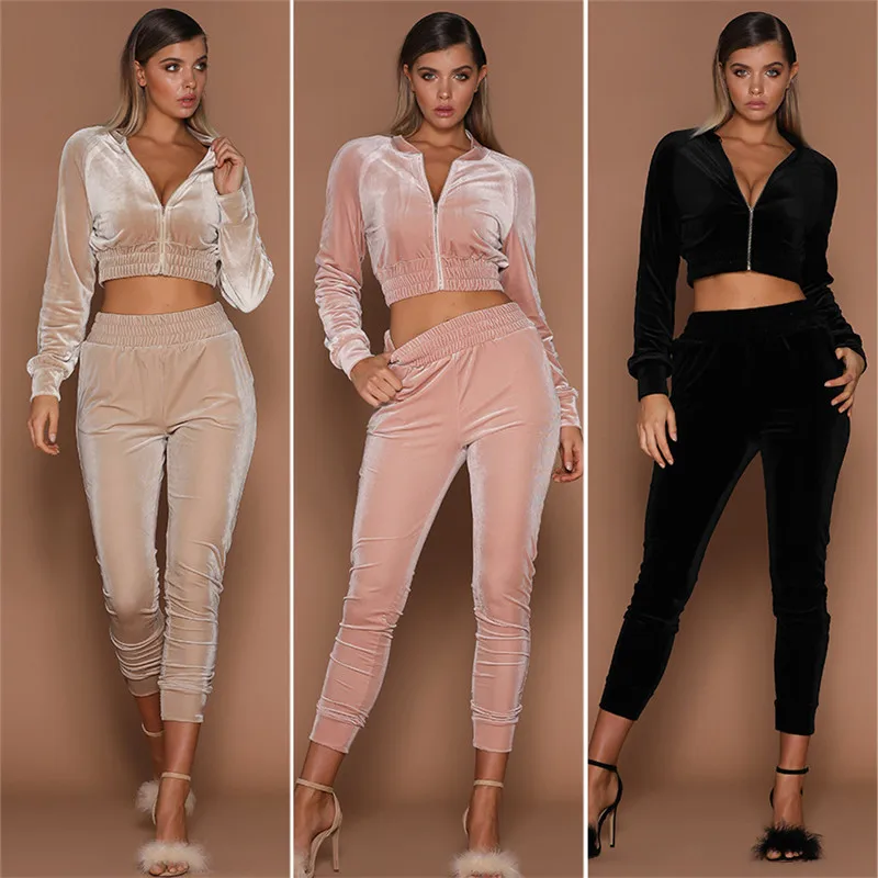 

SZMALL Women Set Autumn Spring 2PCS Sportswear Sets For Female Full Sleeve Short Zipper Hoodie +Long Pants Elastic Clothing