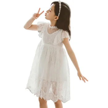 

Summer Dress For Girls Lace Flower Dress For Girl White Color Children Dress Teenage Party Costume Girl