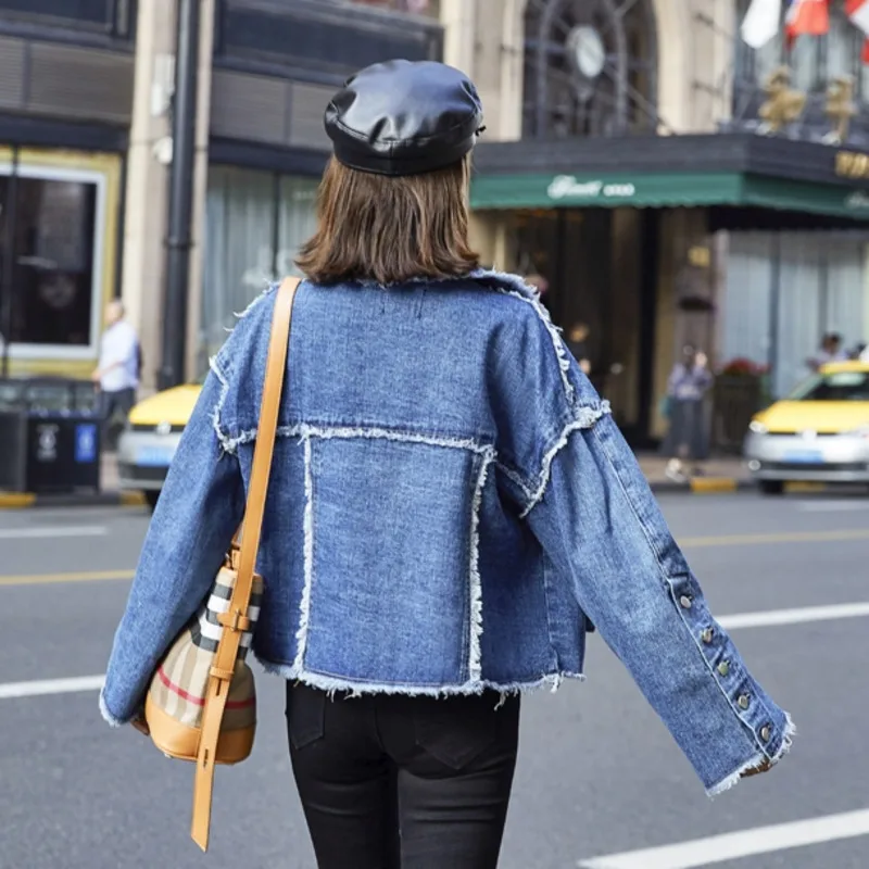 Fashion Tide Denim Jacket Female Spring And Autumn New Loose Raw Edge Button Korean Long Sleeve Short Paragraph 19B-a199