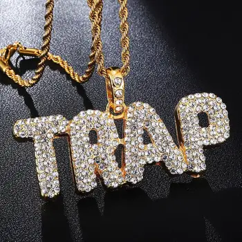 

Zciti Bling Cz Simulated Diamond Letters Trap Pendant Men Hip Hop Necklace For Men's Charm Jewelry TRAP Diamond Pendant