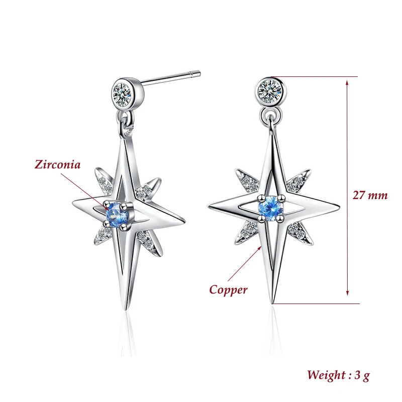 New Fashion Star Drop Earrings For Women Blue Cubic Zircon Flash Geometric Dangle Earring Stud Piercing Jewelry Party Accessory