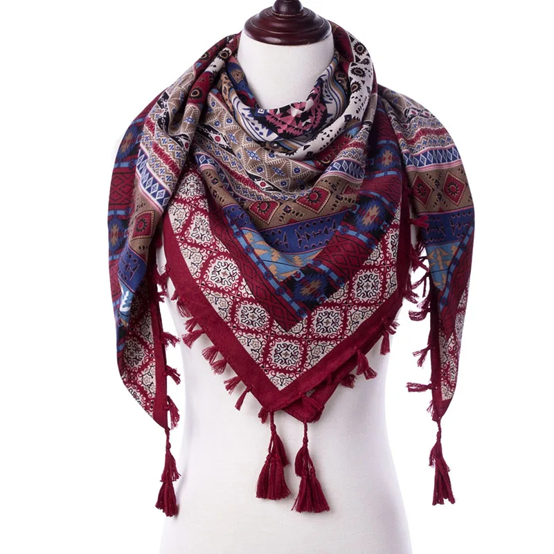 Evrfelan New Scarf Women Winter Scarf With Tassel Printed Flower Pattern Shawl Female Casual Handkerchief Scarves Shawl