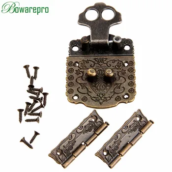 

3Pcs Antique Bronze Furniture Box Hinges / Chinese Brass Hardware Vintage Bronze Wooden Box Cabinet Toggle Latch Hasp