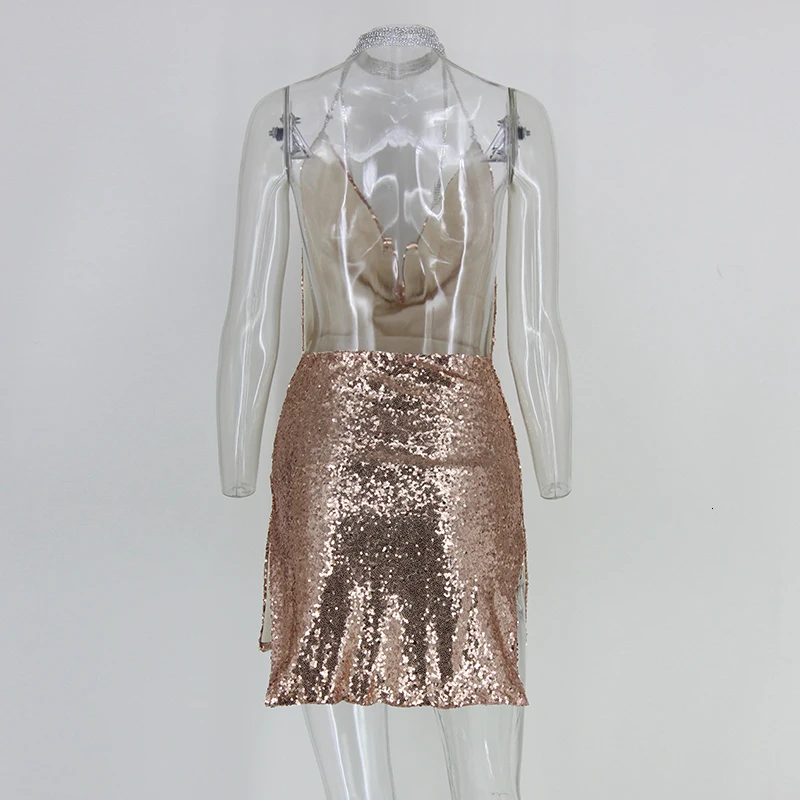 COSYGAL модное женское платье с лямкой на шее, с открытой спиной, с бриллиантами, шикарные платья, мини-платья с блестками для ночного клуба