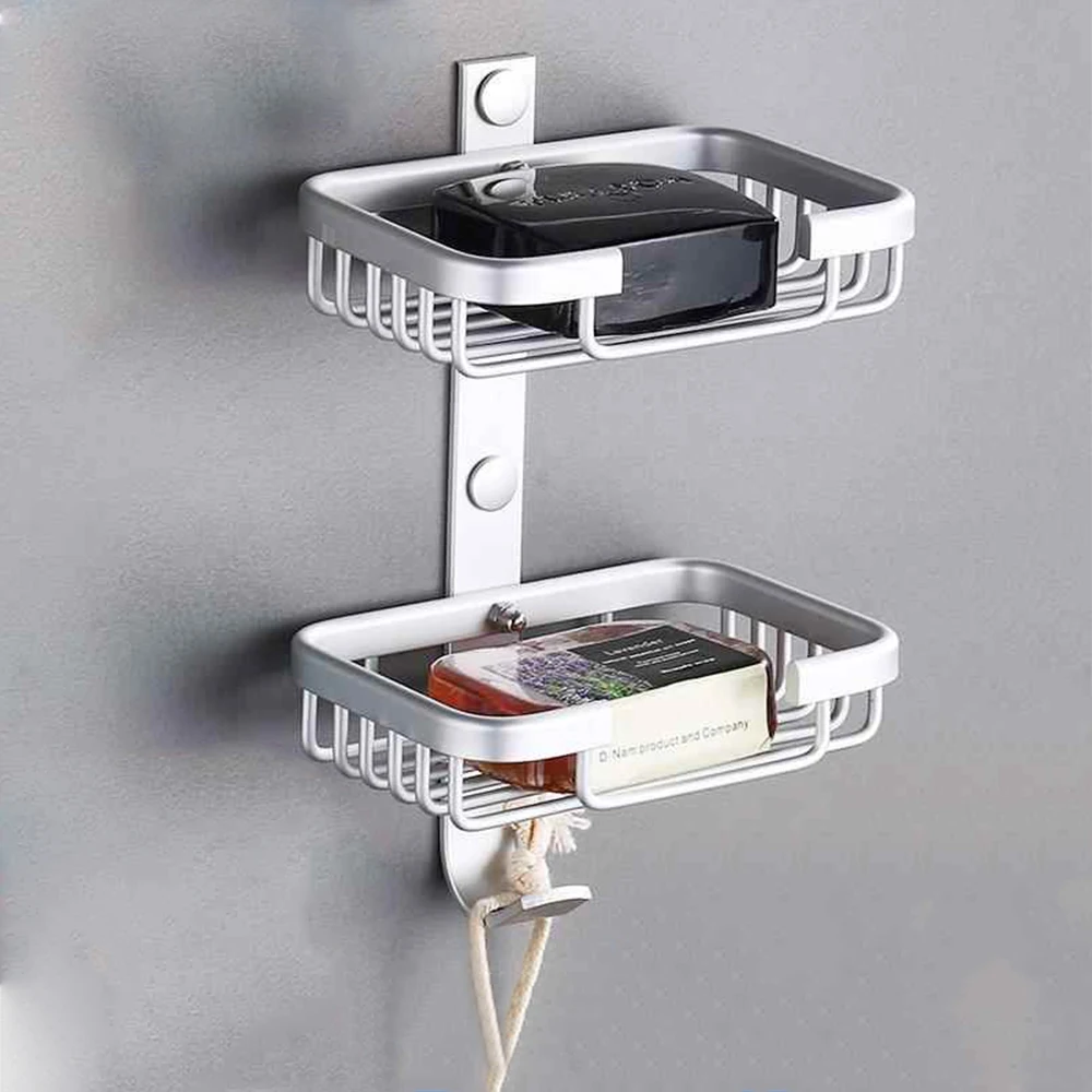 Мыльница 2 слоя настенный Ванная комната душа дозаторы пространство Алюминий