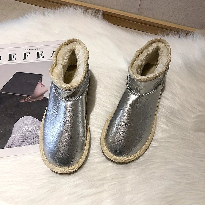 Leather Snow Boots Women Platform Fur High Quality Winter Ankle Boots Women Waterproof Non-slip Warm Shoes Botas Mujer