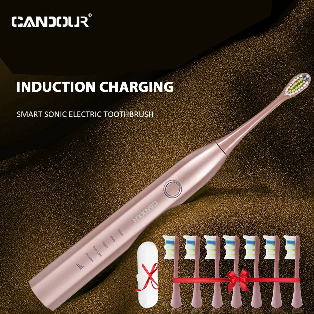 CANDOUR CD5168 Sonic Tooth brush USB Rechargeable adult Electric Toothbrush IPX8 Waterproof Ultrasonic 15 Mode with Travel box fancy adult smart sonic electric toothbrush for lovers usb rechargeable ipx8 waterproof soft bristle paired dental fashionable