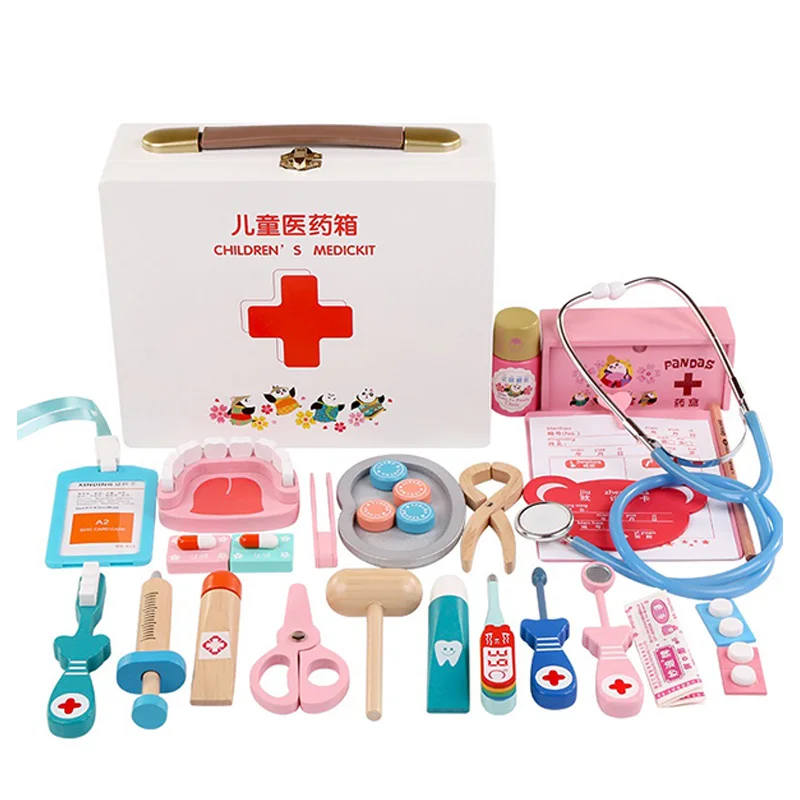 

Children's Doctor Toy Kit Injection Tool Wooden Simulation Real Life Medicine Box Girl Toys Gifts Home Stethoscope