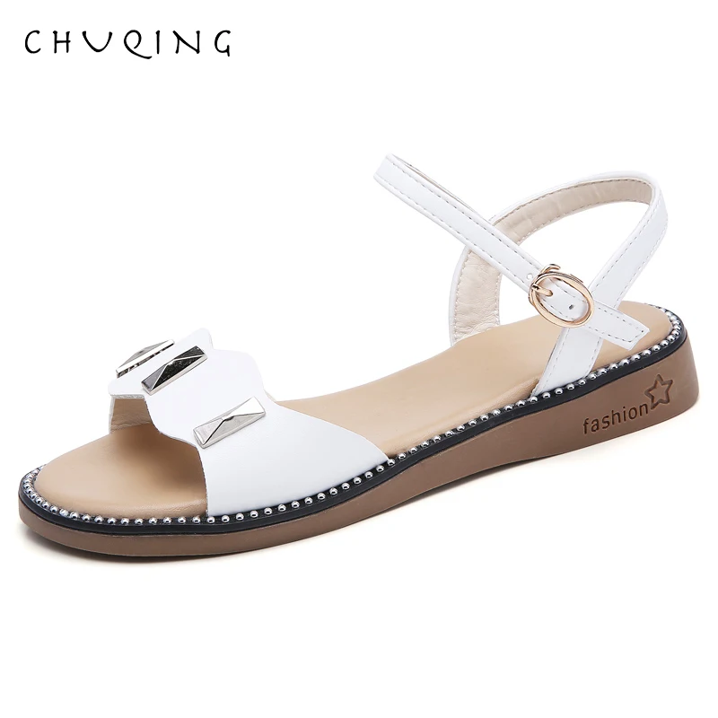 

CHUQING Female Casual Beach Shoes Ladies Women Sandals 2019 New Women Summer Sandals Plus Size 43 Leather Flat Sandals