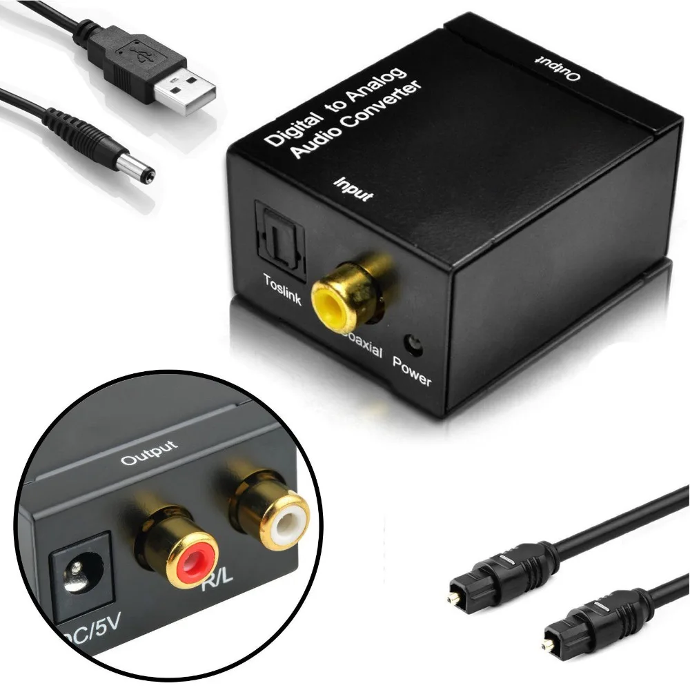 

Digital To Analog Converter DAC SPDIF slink Stereo Audio L/R Adapter With Optical Cable For DVD TV