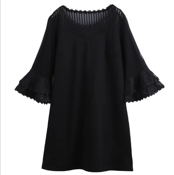 Vestidos, высокое качество, осенние платья, модное Сетчатое лоскутное платье средней длины для женщин, плюс размер, элегантное платье, черное облегающее платье, fw723