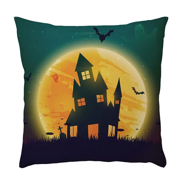 Square Horror Halloween Cushion Cover Linen Cotton Pillowcase Witch Pumpkin Castle Throw Waist Pillow Covers Home Decor Q3 - Цвет: P