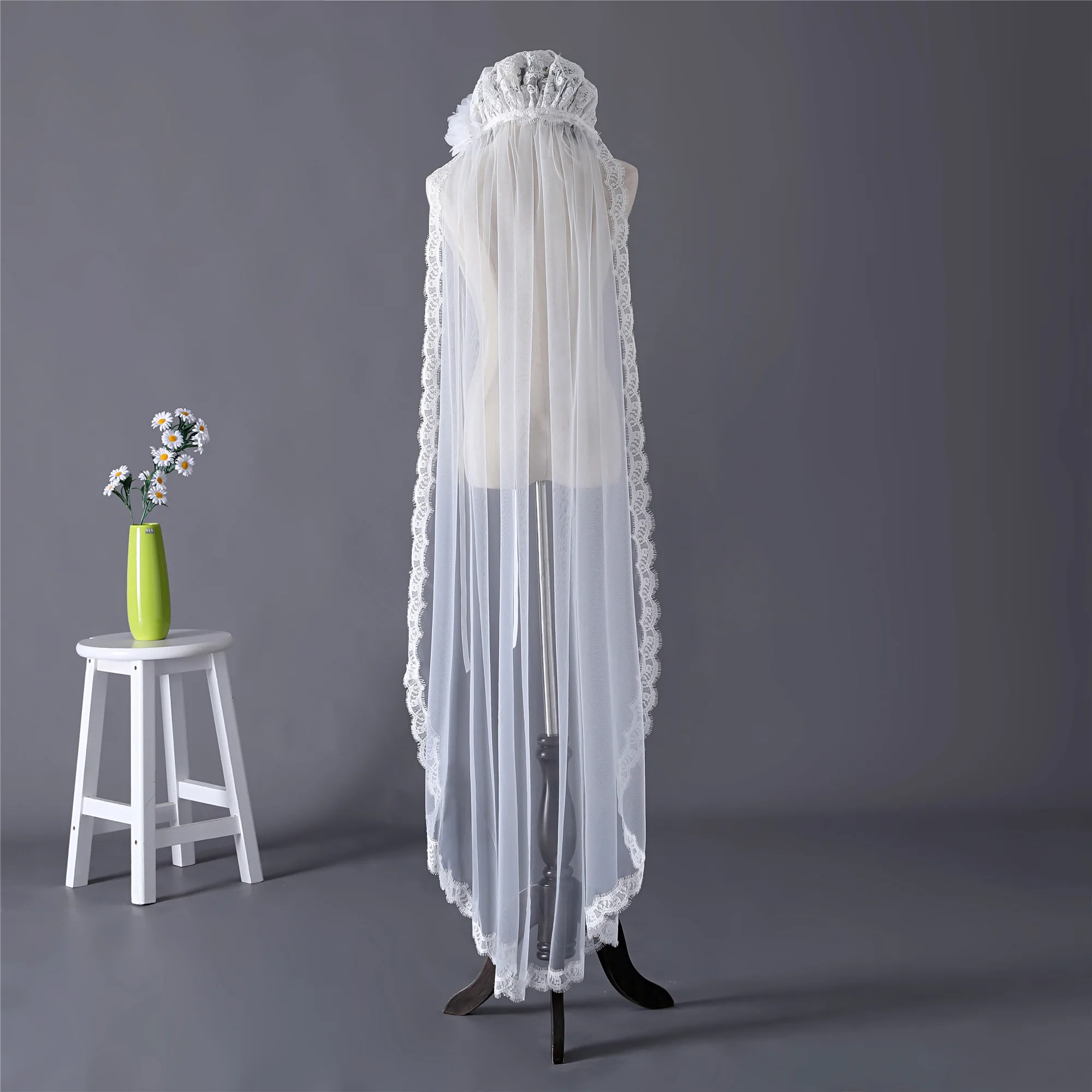 Erosebridal Джульетта Кепка невесты Вуаль свадебная фата Слоновая кость длинная вуаль, для церкви Индивидуальный размер