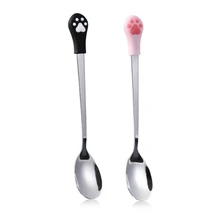2 шт. нержавеющая сталь, милая кофейные ложечки с когтями, фруктовая вилка, десертная ложка, конфетная чайная ложка, кошачья посуда для напитков, кухонные принадлежности, большие