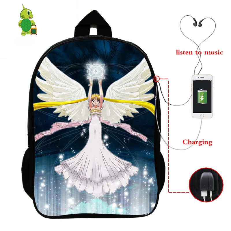 Аниме Сейлор Мун рюкзак USB зарядка Рюкзак для ноутбука школьные сумки для подростков девочек и мальчиков Многофункциональный рюкзак дорожные сумки - Цвет: 5