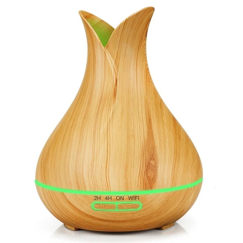 

Smart Wifi Air Humidifier Essential Oil Aromatherapy Diffuser with Alexa Google App Voice Control 400Ml Light Wood Grain Eu Plug